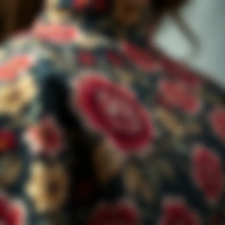 Close-up of intricate floral patterns on a dress