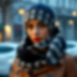 Elegant winter scarf wrapped around a stylish outfit