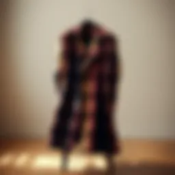 Stylish plaid coat draped over a chair