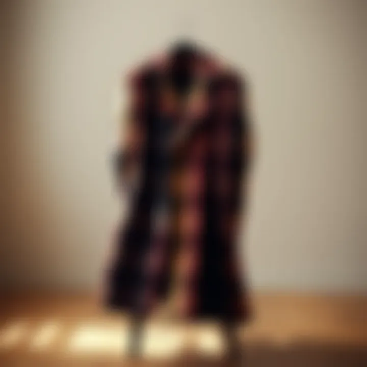 Elegance in Plaid: Fashion Statement Stylish plaid coat draped over a chair