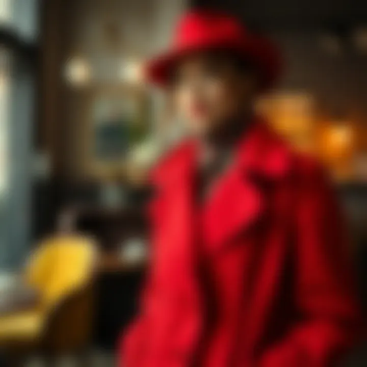 Chic indoor setting highlighting the versatility of a red coat