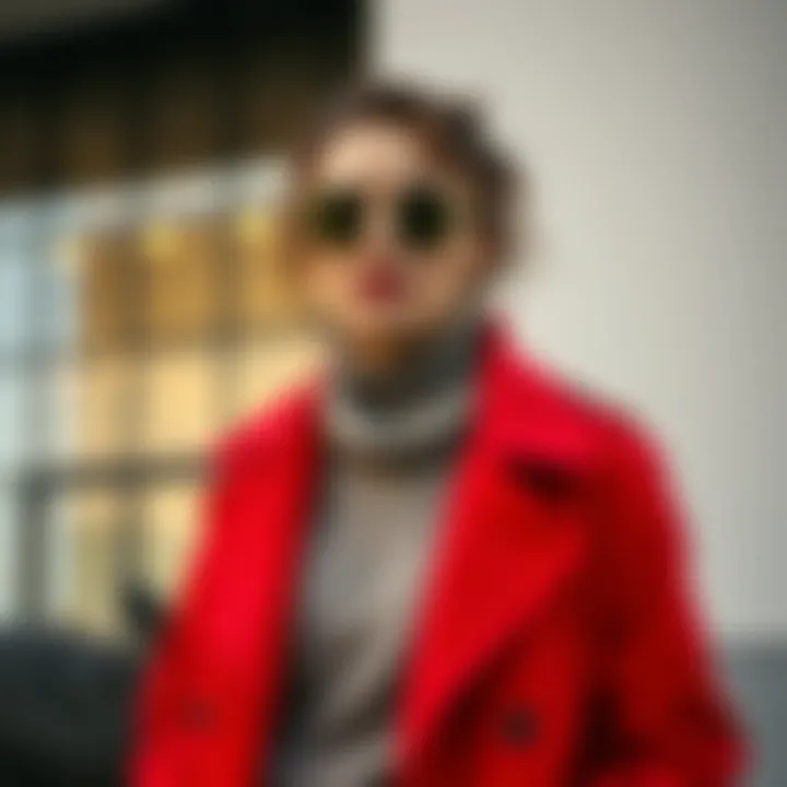 Layered outfits showcasing a red coat for transitional seasons