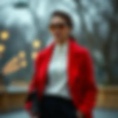 Sophisticated look featuring a red coat paired with formal wear