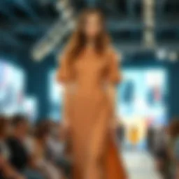 Stylish short-sleeve midi dress showcased at a fashion event