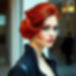 Vibrant shades of red hair styled in an elegant updo