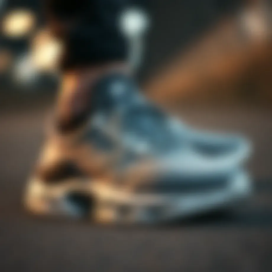 A stylish knitted sports shoe showcasing modern design elements.