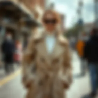 Fashionable street style featuring a ruched sleeve trench coat