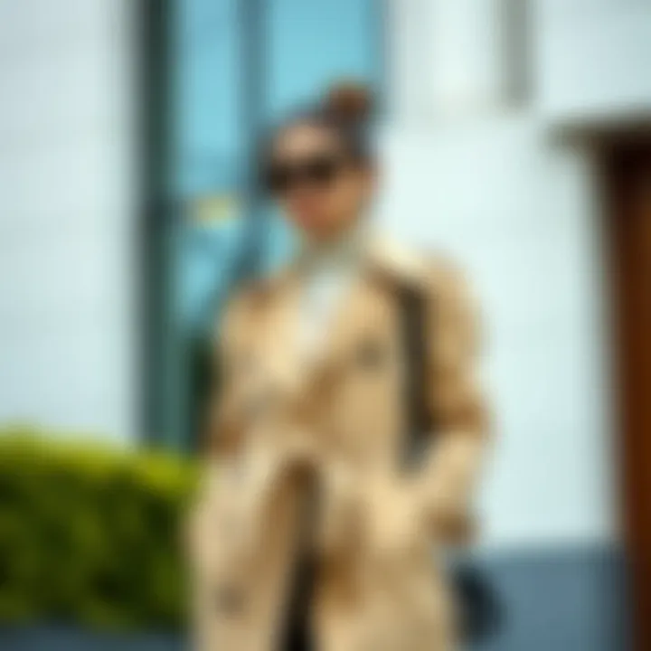 Stylish outfit featuring a ruched sleeve trench coat paired with accessories