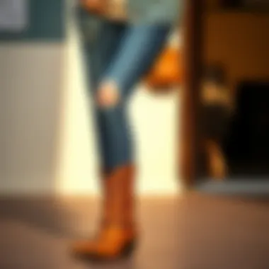 Chic cowboy boots combined with a denim jacket and skinny jeans