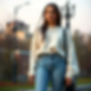 Casual outfit featuring a cream sweater and denim