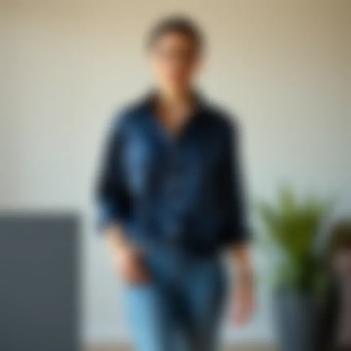 Relaxed Look with Satin Shirt and Jeans Casual outfit featuring a navy satin shirt and denim jeans