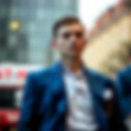 Elegant blue suit with contrasting shirt