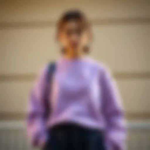 Stylish lilac sweatshirt paired with complementary colors
