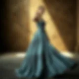 Elegant long dress showcasing intricate patterns and textures