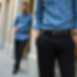 Elegant blue shirt and black pants combination