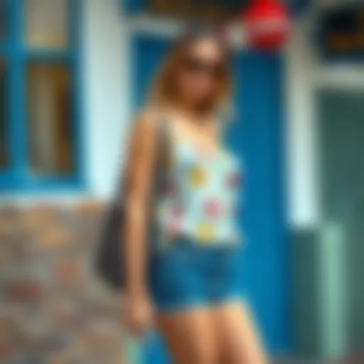 Stylish blue denim shorts paired with a vibrant summer top