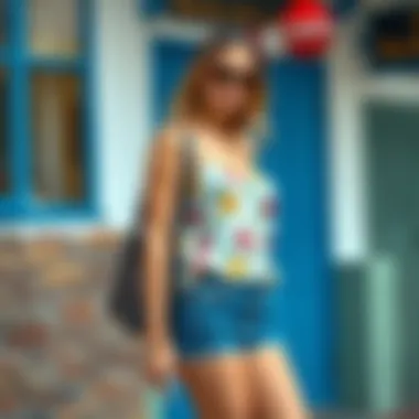 Elevate Your Summer Look Stylish blue denim shorts paired with a vibrant summer top