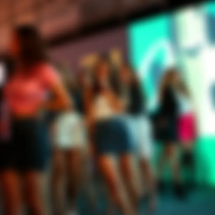 Fashion Event Featuring Mini Skirts Group of stylish individuals wearing mini skirts at a fashion event