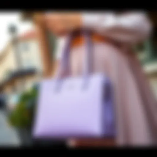 Stylish Lavender Handbag Ensemble A stylish lavender handbag paired with a chic outfit.