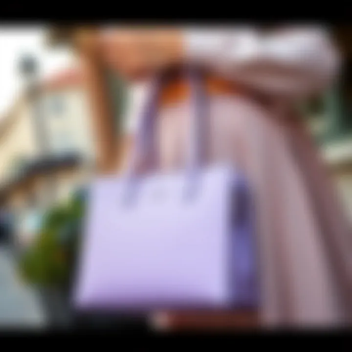 Stylish Lavender Handbag Ensemble A stylish lavender handbag paired with a chic outfit.