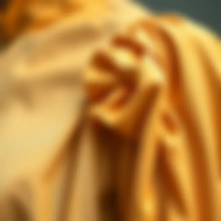 Fabric Close-up and Design Features Close-up of fabric details on a gathered shoulder blouse