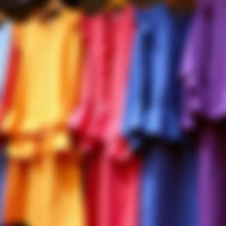 Diverse color palette of front-ruffled tunics displayed together