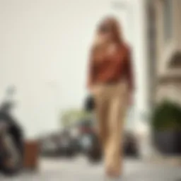 Chic outfit featuring light brown trousers paired with a stylish top