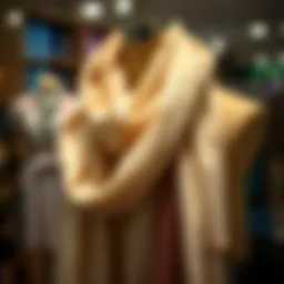 A stylish cotton scarf draped elegantly around a mannequin showcasing its texture