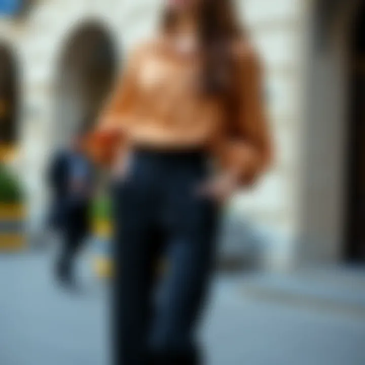 High-Waisted Trousers with Flowing Blouse Sophisticated look featuring high-waisted trousers and a flowing blouse.