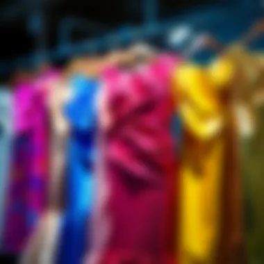A collection of vibrant shiny dresses suitable for various occasions.