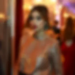 Elegant woman wearing a shimmering sequin blouse at a party