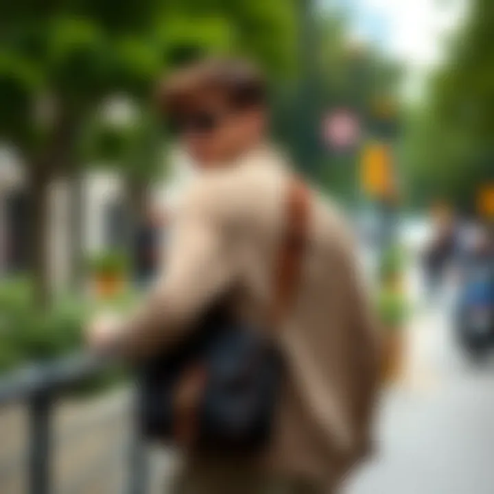 Individual Showcasing Versatility of Messenger Bag An individual confidently wearing a messenger bag, demonstrating its versatility in a casual outfit.
