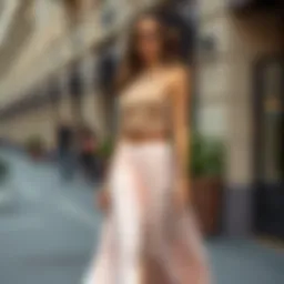 Elegant pastel skirt paired with a stylish top