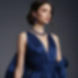 Elegant deep blue dress with matching accessories