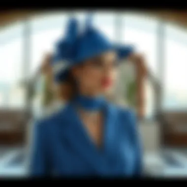 Elegant saks blue two-piece outfit showcased in a modern setting