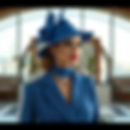 Elegant saks blue two-piece outfit showcased in a modern setting