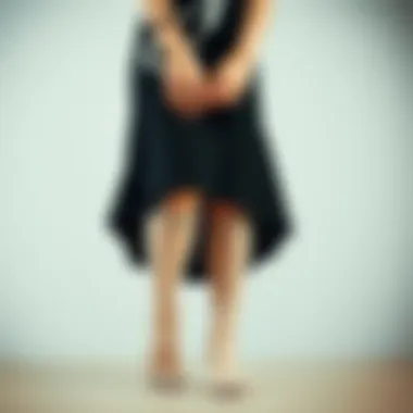 Combination of a black dress and neutral-toned socks.