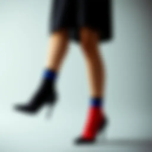 Elegant black dress paired with vibrant colored socks.