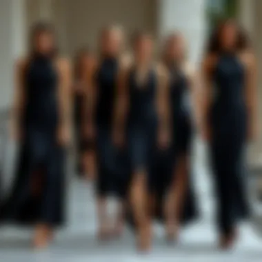 Different body types wearing black halter neck dresses