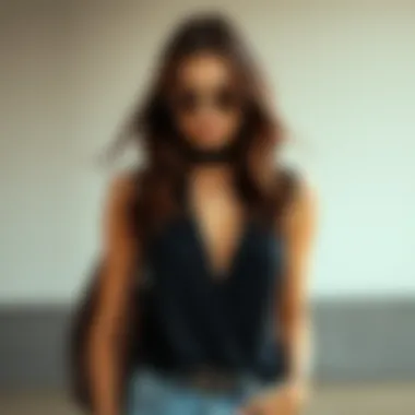 Casual black halter neck dress paired with trendy accessories