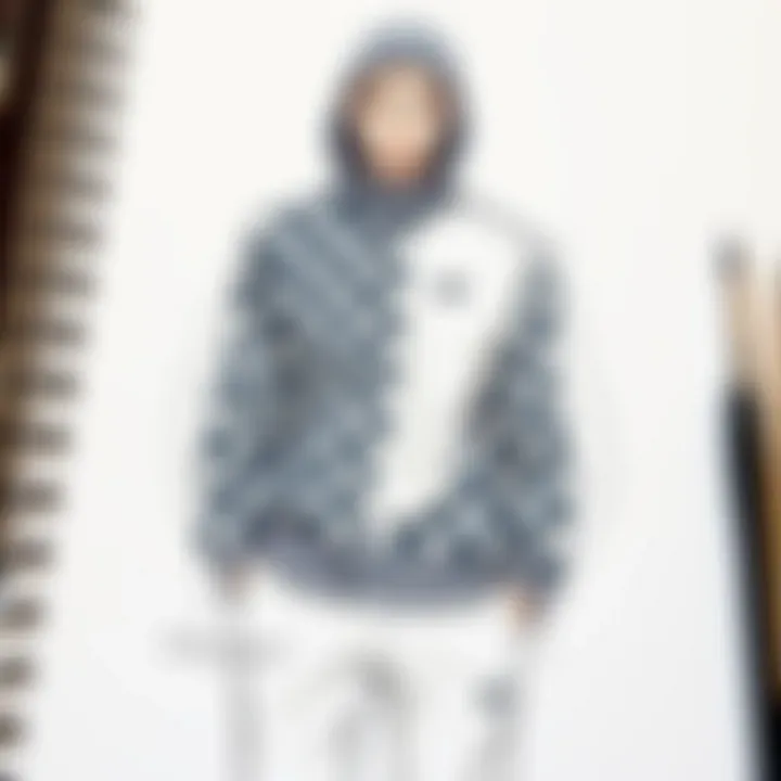 A designer sketch featuring innovative elements of the checkered tracksuit.