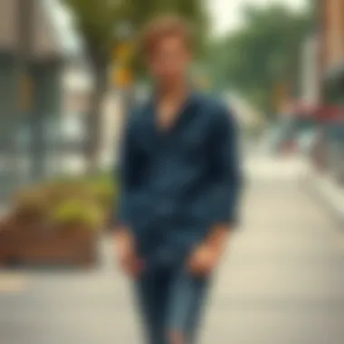Casual outfit featuring a black denim shirt in urban setting