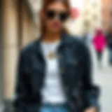 Chic Black Denim Style Stylish black denim shirt paired with chic accessories