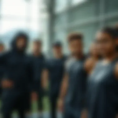 Unity and Style in Black Sports Apparel Diverse group of athletes showcasing black sports apparel during training