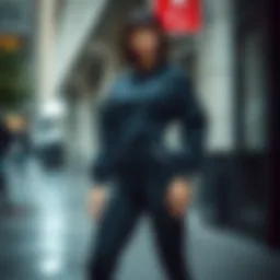 A sleek black athletic outfit displayed in an urban setting