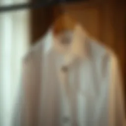 Elegant slim fit shirt draped on a wooden hanger