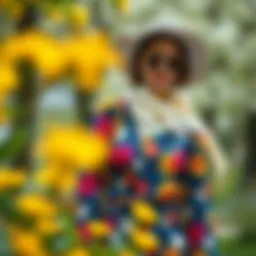 Spring outfit featuring vibrant colors and floral patterns