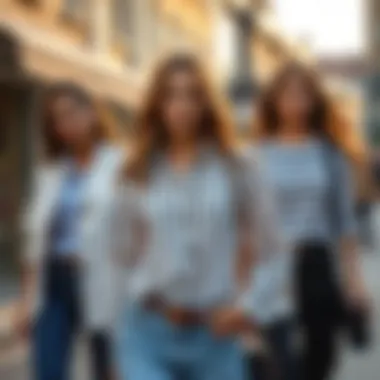 Elegant outfit combinations featuring a striped long-sleeve shirt