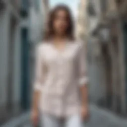 A stylish button-down tunic in a modern setting