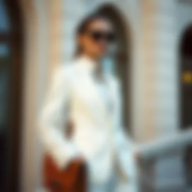 Stylish combination of white suit and accessories